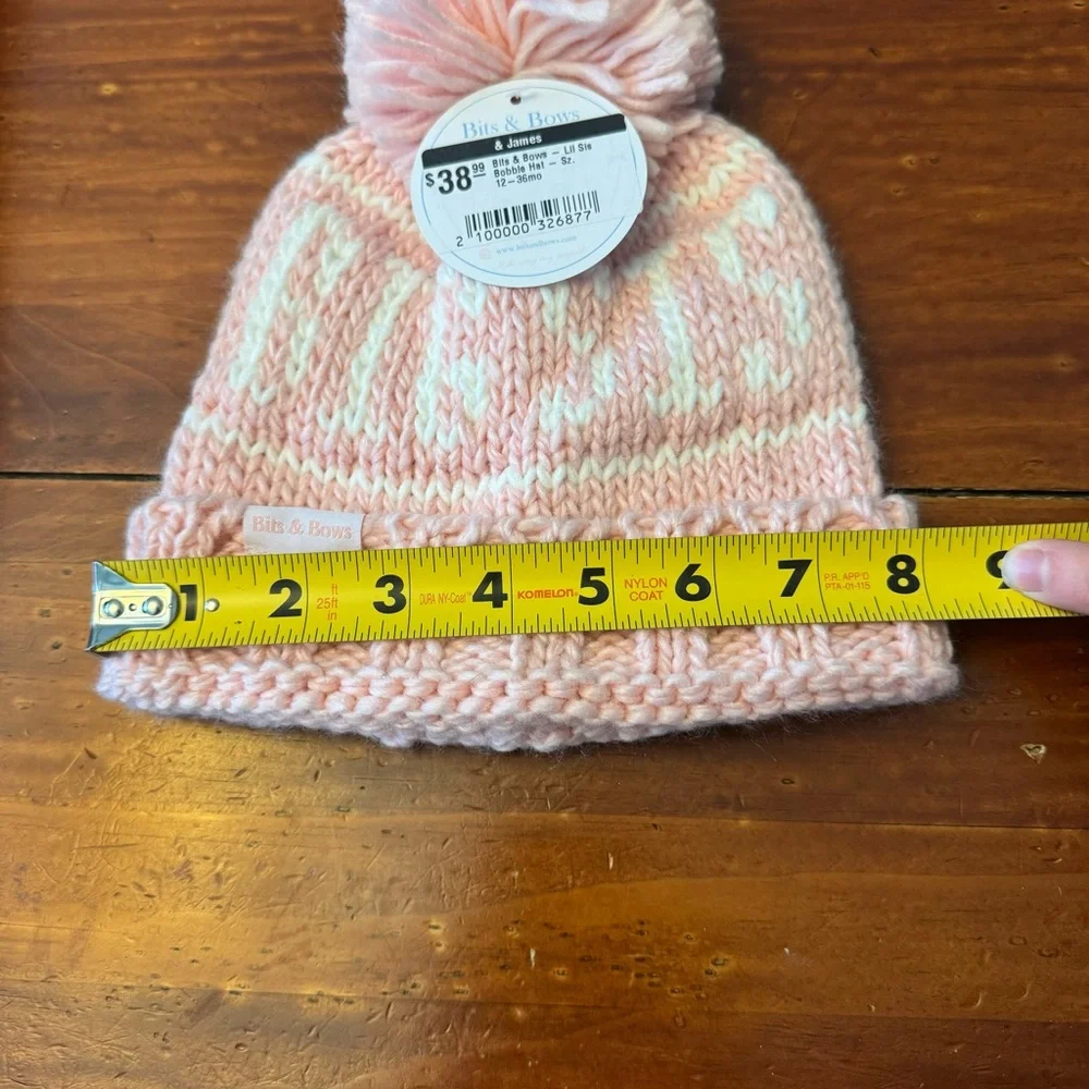 Bits & Bows Big Sis Bobble Hat Pink Knit Pom Beanie Toddler 12-36 Months
